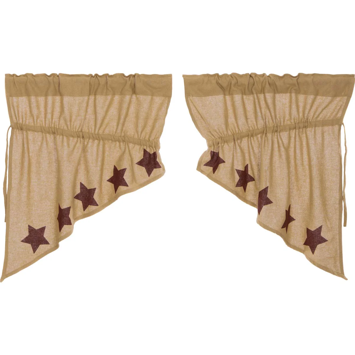 Burlap w/Burgundy Stencil Stars Prairie Swag Set of 2 36x36x18 - Designers Cove