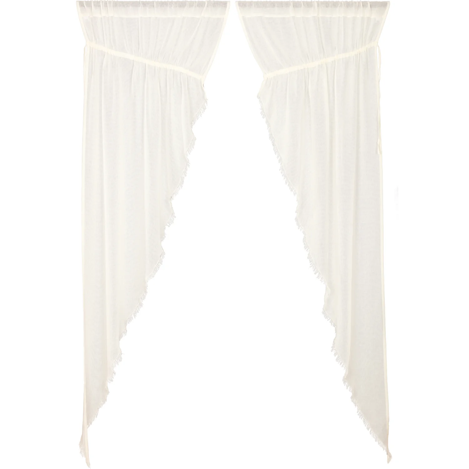 Tobacco Cloth Antique White Prairie Long Panel Fringed Set of 2 84x36x18 - Designers Cove