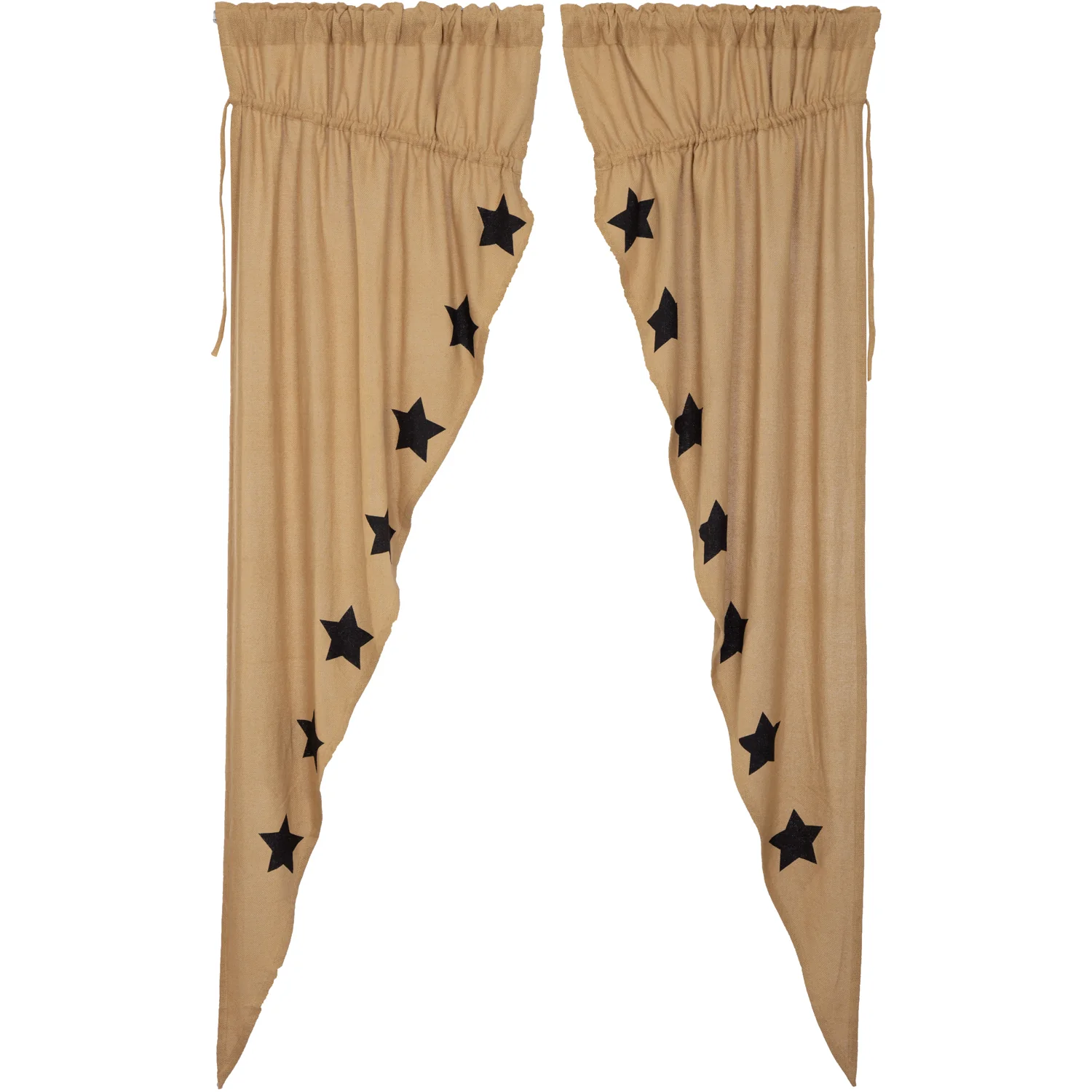 Burlap W/Black Stencil Stars Prairie Long Panel Set of 2 84x36x18 - Designers Cove
