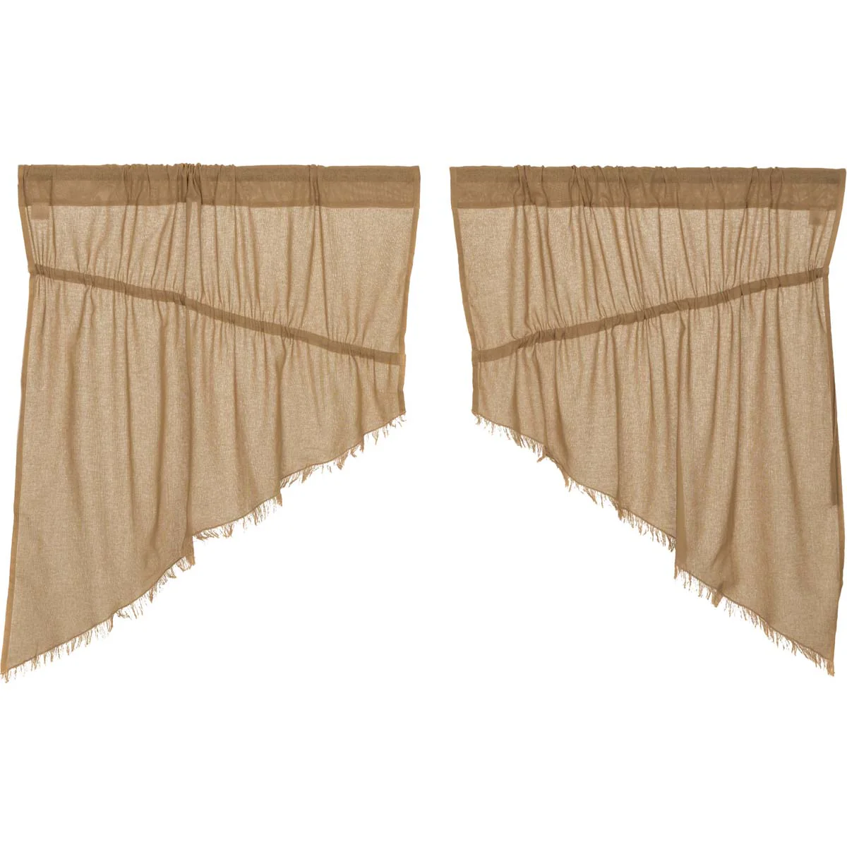 Tobacco Cloth Khaki Prairie Swag Fringed Set of 2 36x36x18 - Designers Cove
