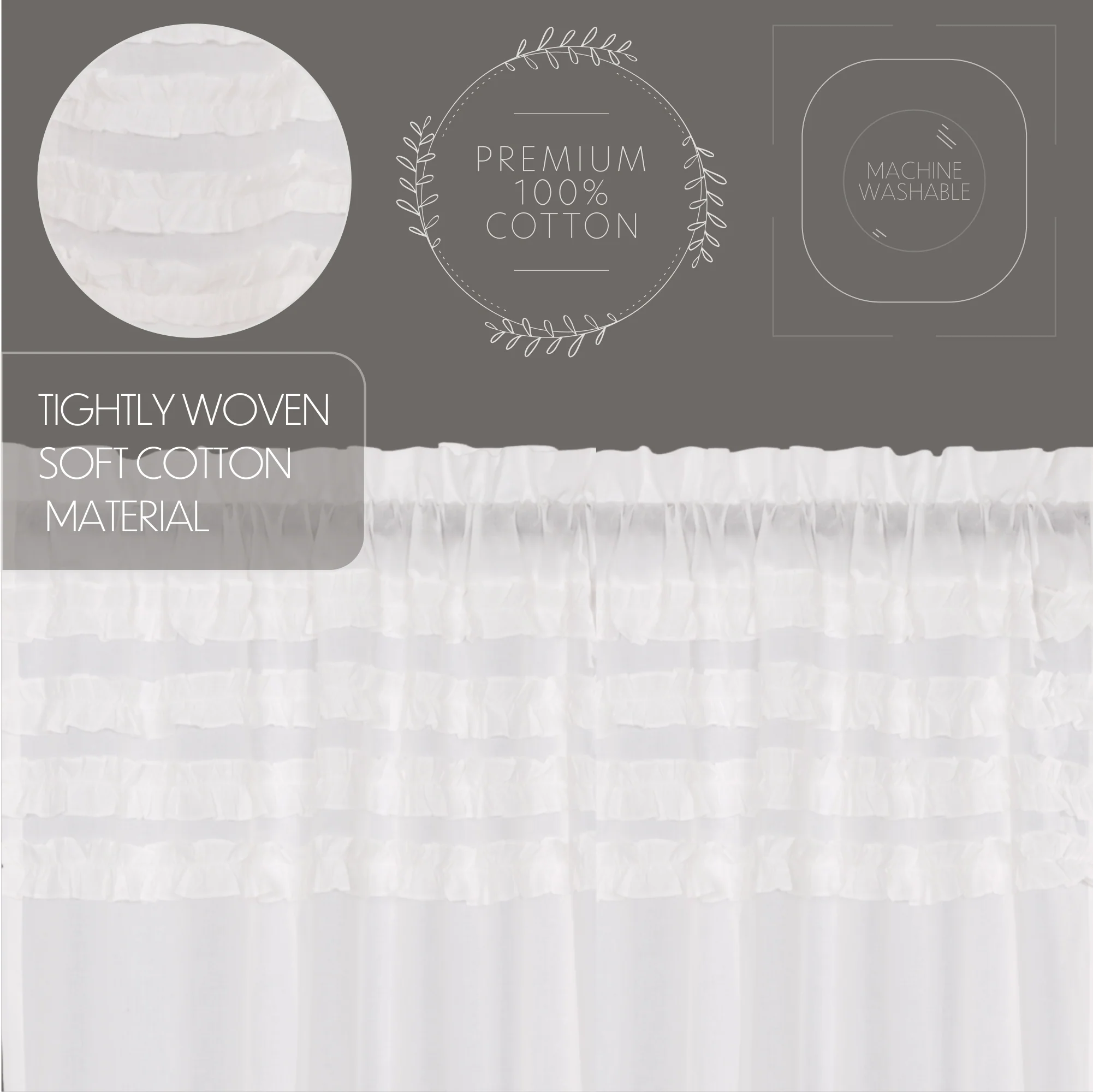 White Ruffled Sheer Prairie Curtain Panels | Farmhouse Cottage Window Decor - Designers Cove