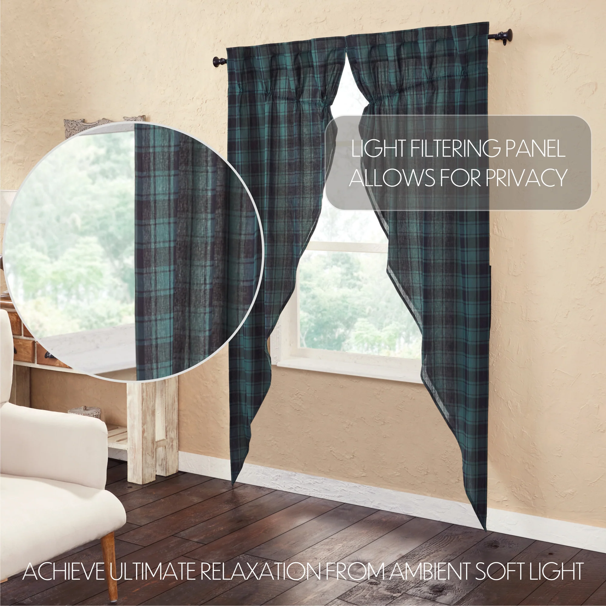 Pine Grove Prairie Long Panel Set of 2 – Green Plaid Curtains - Designers Cove