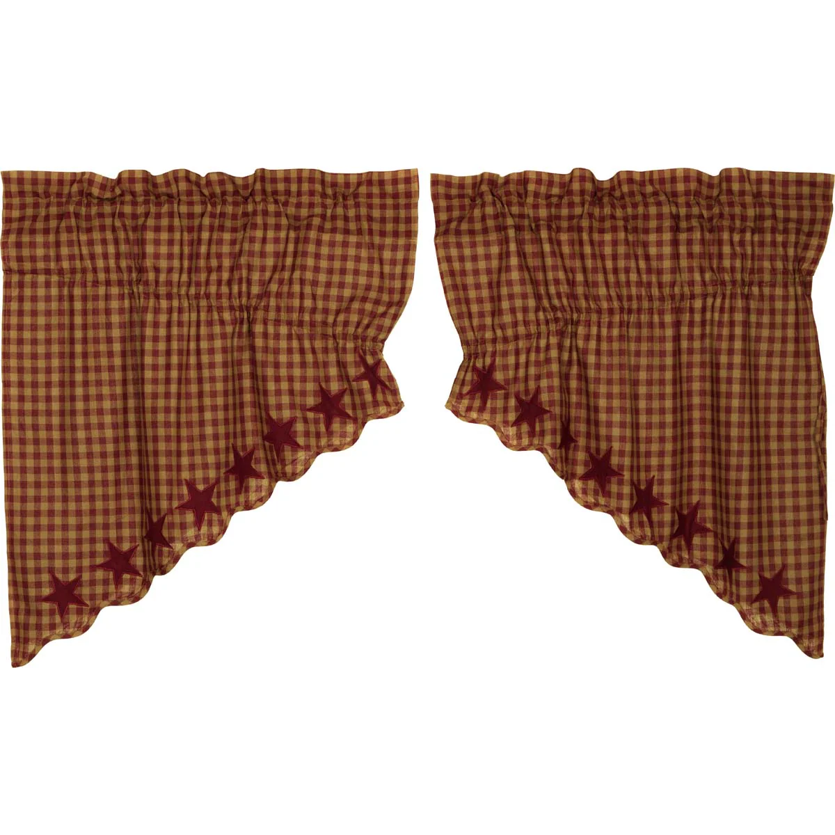 Burgundy Star Scalloped Prairie Swag Set of 2 36x36x18 - Designers Cove