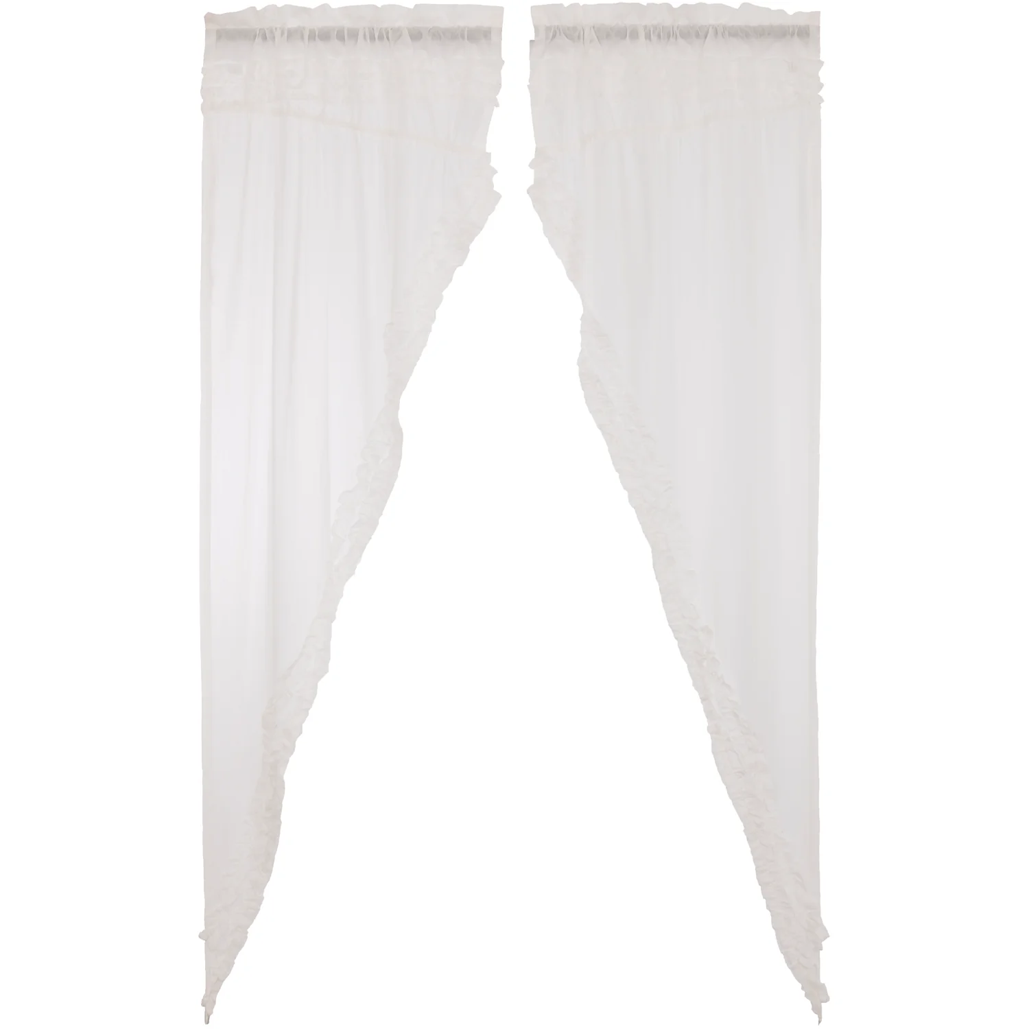 White Ruffled Sheer Prairie Curtain Panels | Farmhouse Cottage Window Decor - Designers Cove