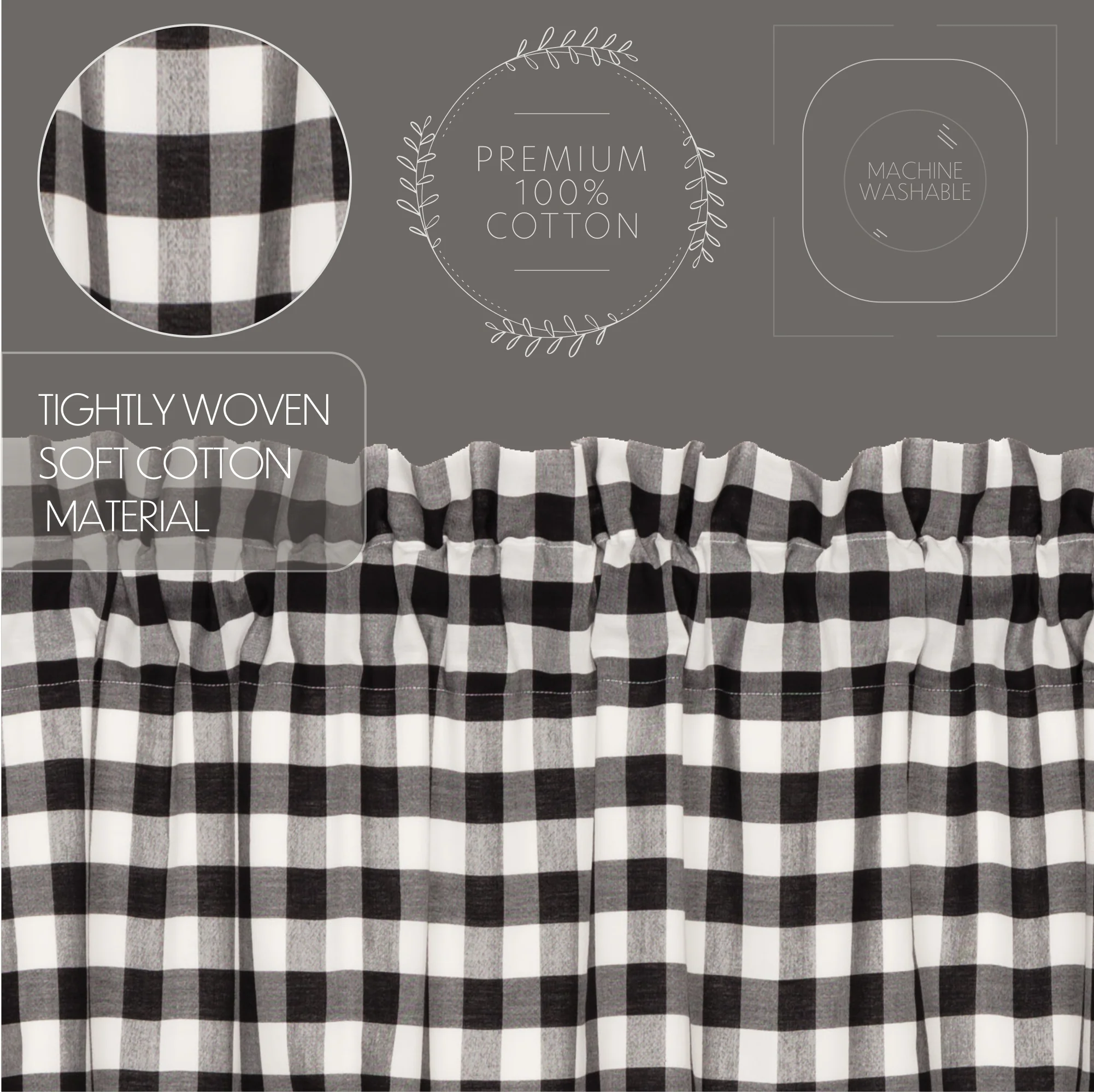 Annie Buffalo Black Check Prairie Long Panel Set of 2 84x36 | Farmhouse Buffalo Check Curtains - Designers Cove