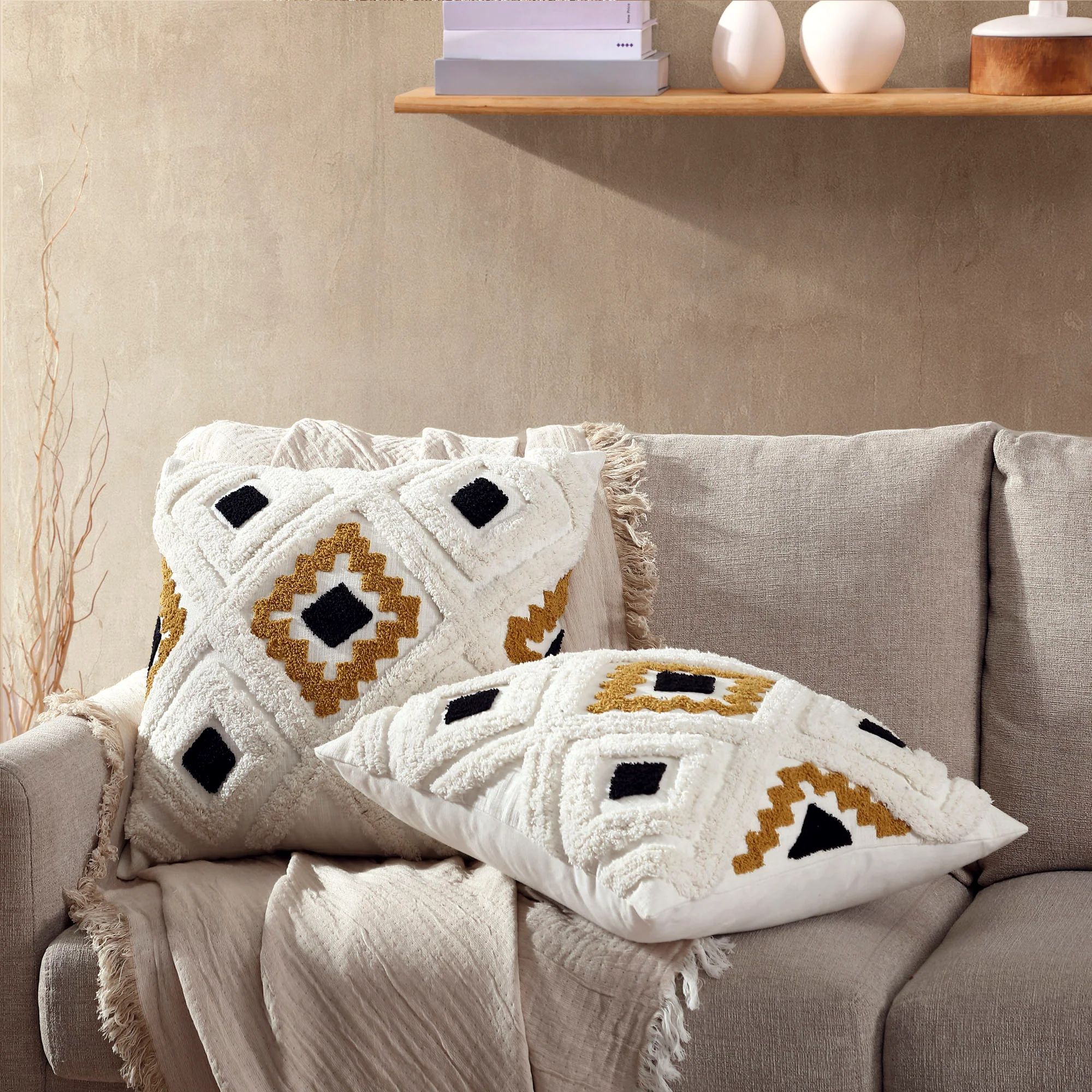 Brielle Home Sterling 2 Piece 100% Cotton Throw Pillow Set - Designers Cove