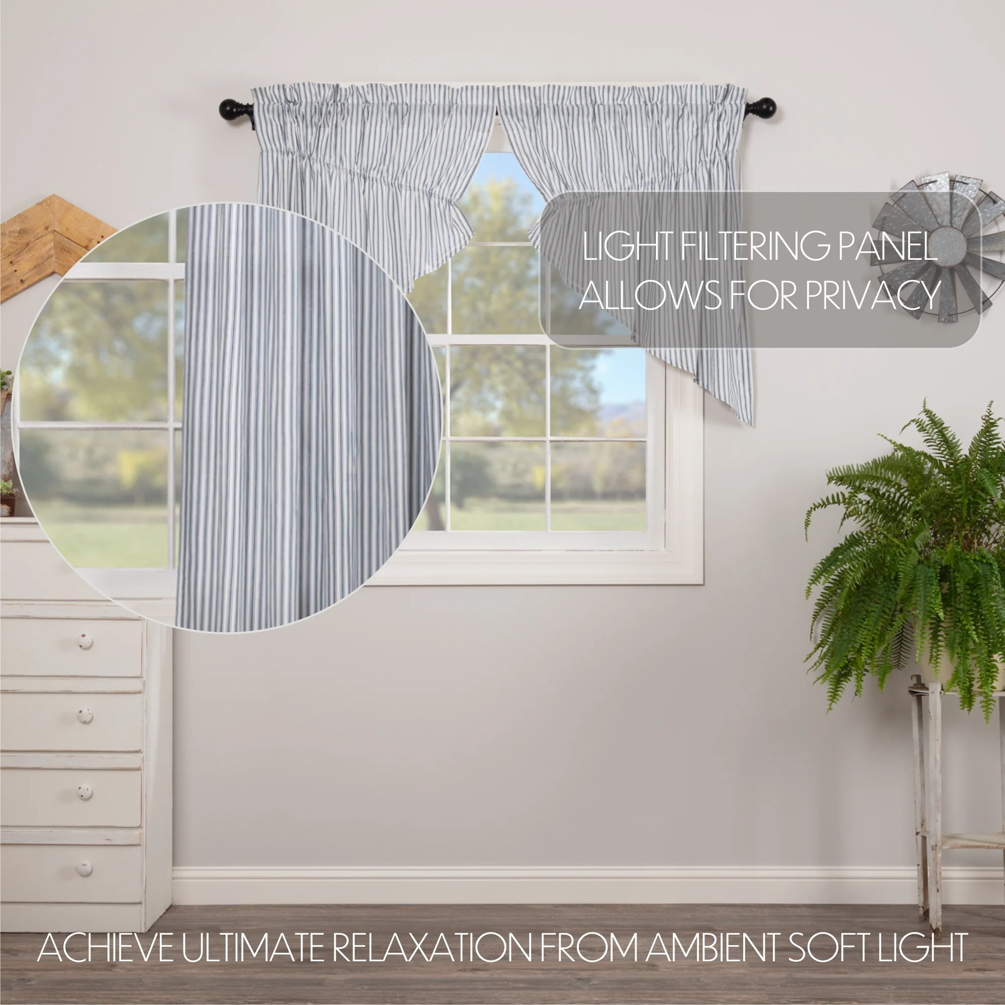 Sawyer Mill Blue Ticking Stripe Prairie Swag Set of 2 36x36x18 - Designers Cove