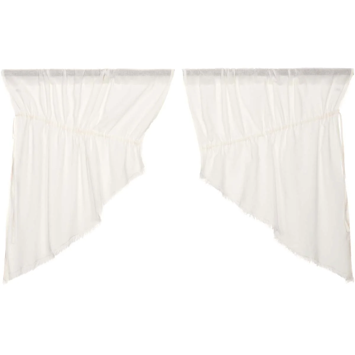 Tobacco Cloth Antique White Prairie Swag Fringed Set of 2 36x36x18 - Designers Cove