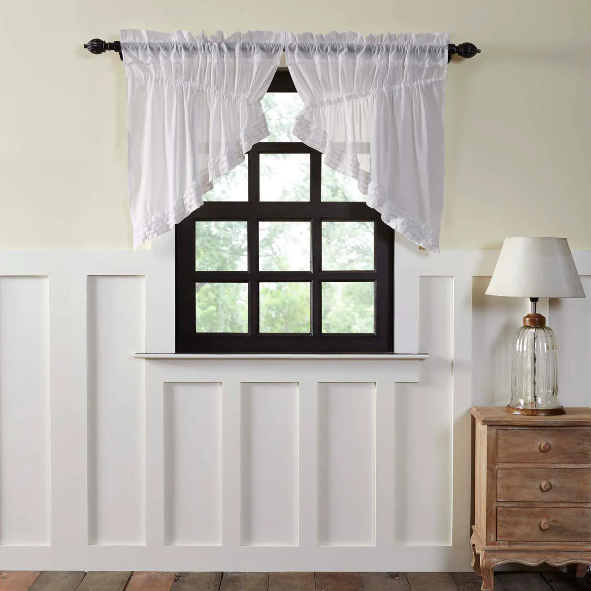 White Ruffled Sheer Prairie Swag Set of 2 36x36x18 - Designers Cove