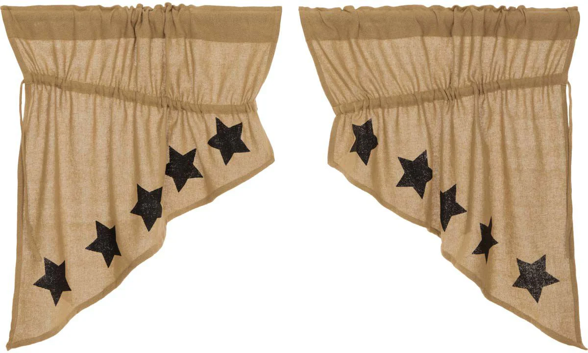 Burlap with Black Stencil Stars Prairie Swag Set of 2 36x36x18 - Designers Cove