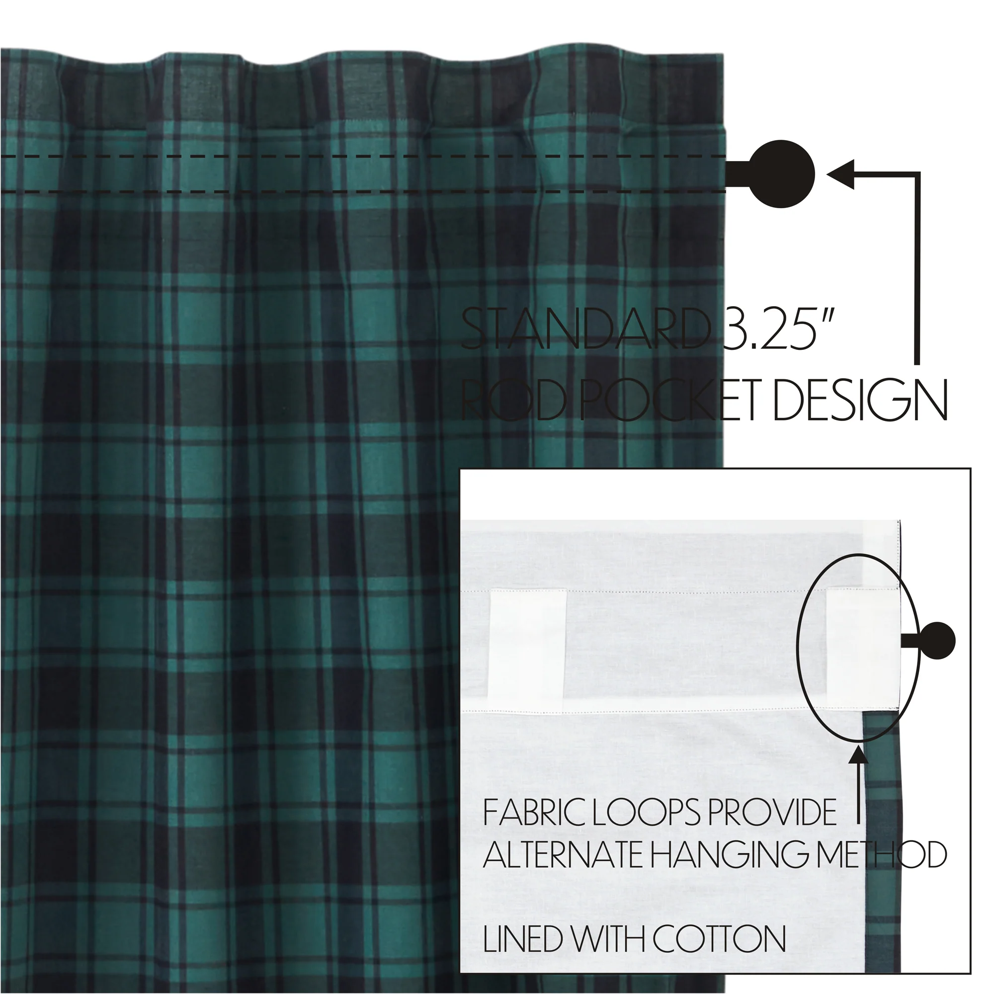 Pine Grove Prairie Long Panel Set of 2 – Green Plaid Curtains - Designers Cove