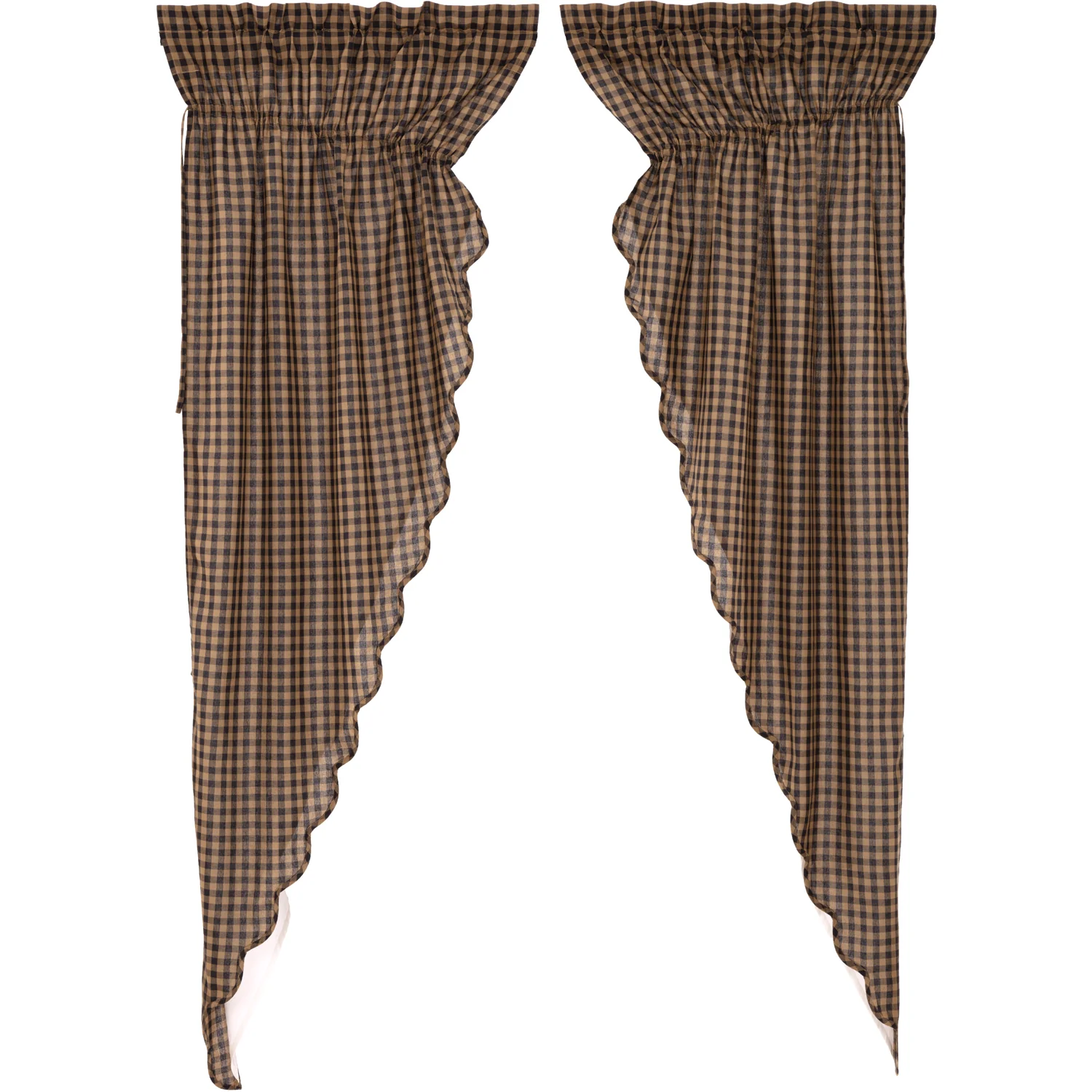 Black Check Scalloped Prairie Long Panel Set of 2 84x36x18 - Designers Cove