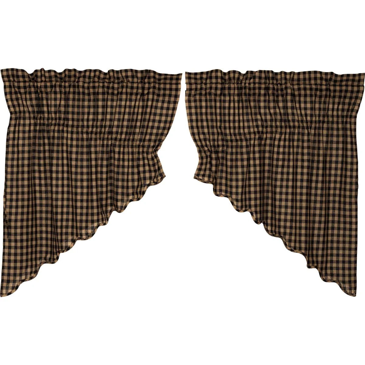 Black Check Scalloped Prairie Swag Set of 2 36x36x18 - Designers Cove