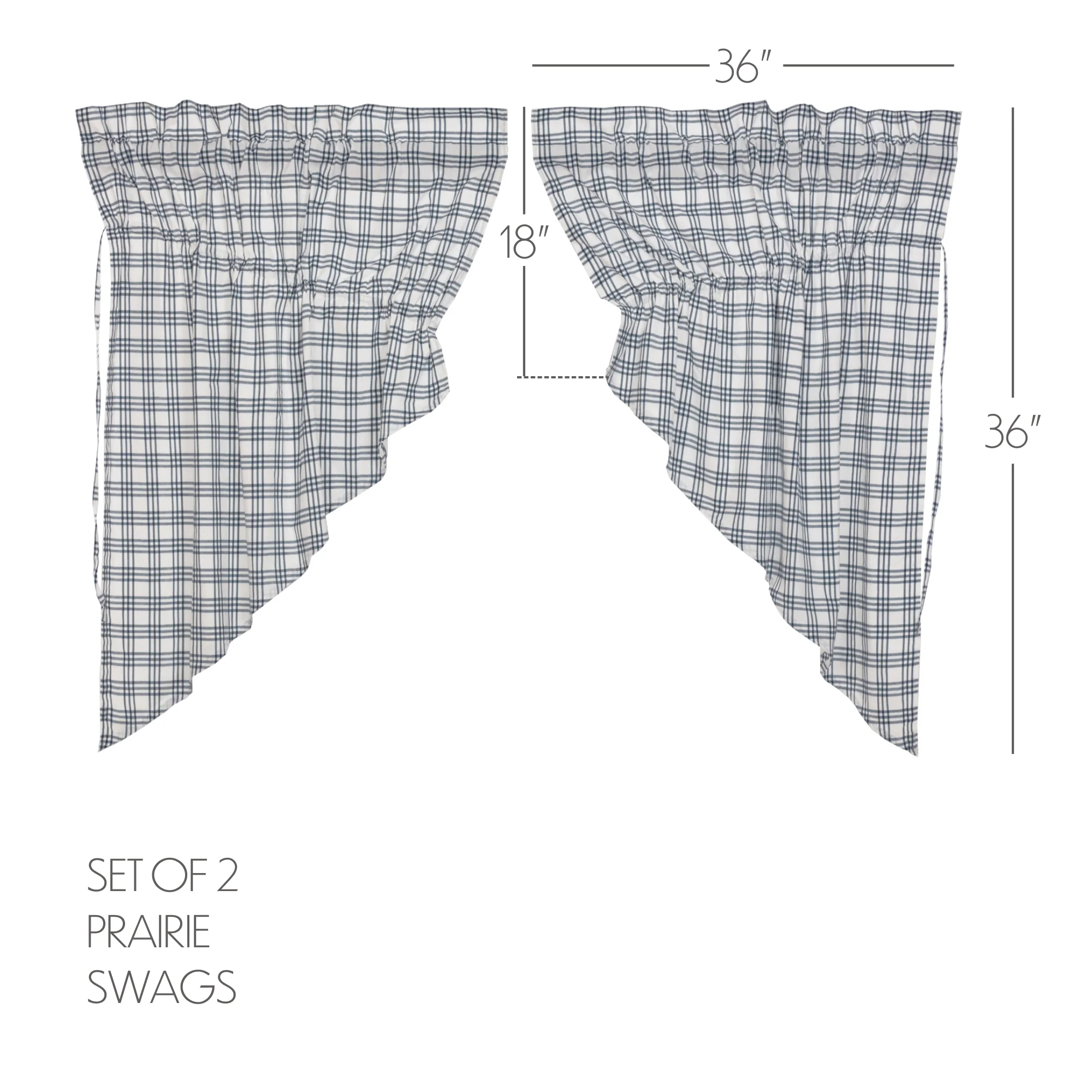 Sawyer Mill Blue Plaid Prairie Swag Set of 2 36x36x18 - Designers Cove