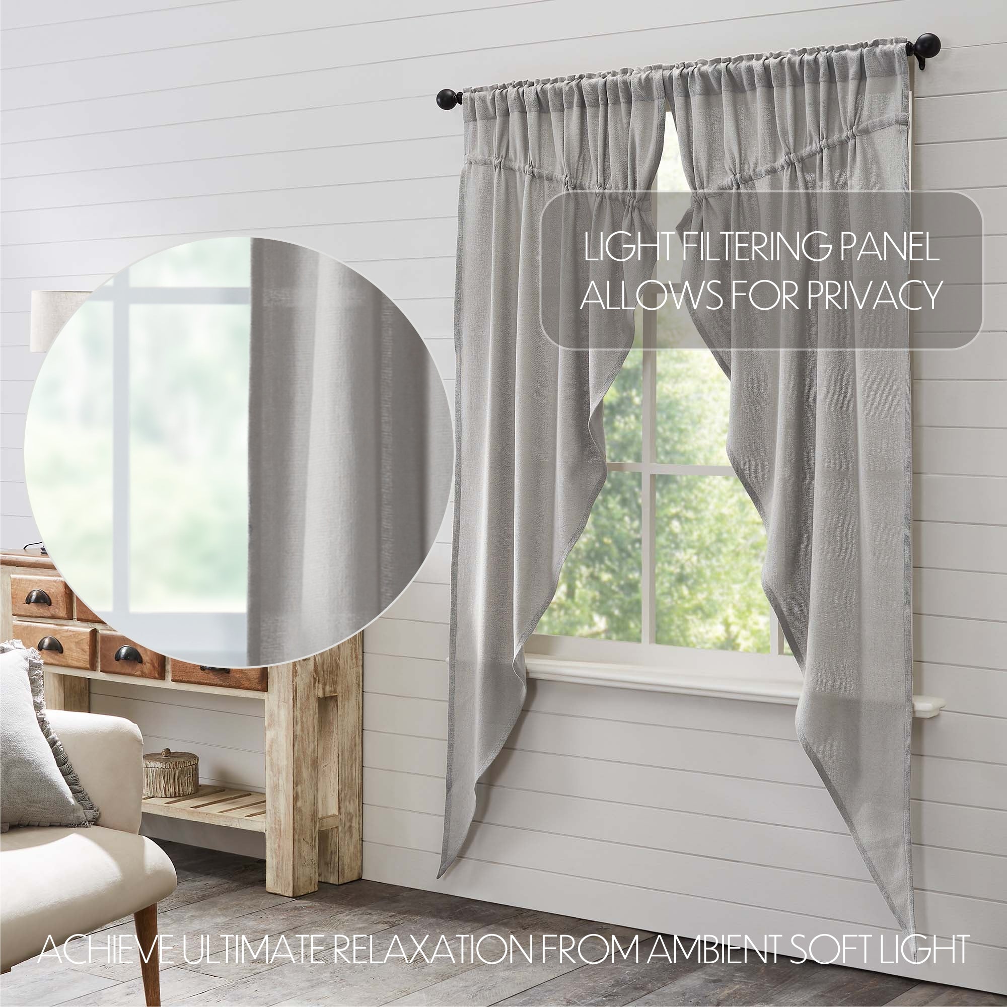 Burlap Dove Grey Prairie Long Panel Set of 2 84x36x18 - Designers Cove