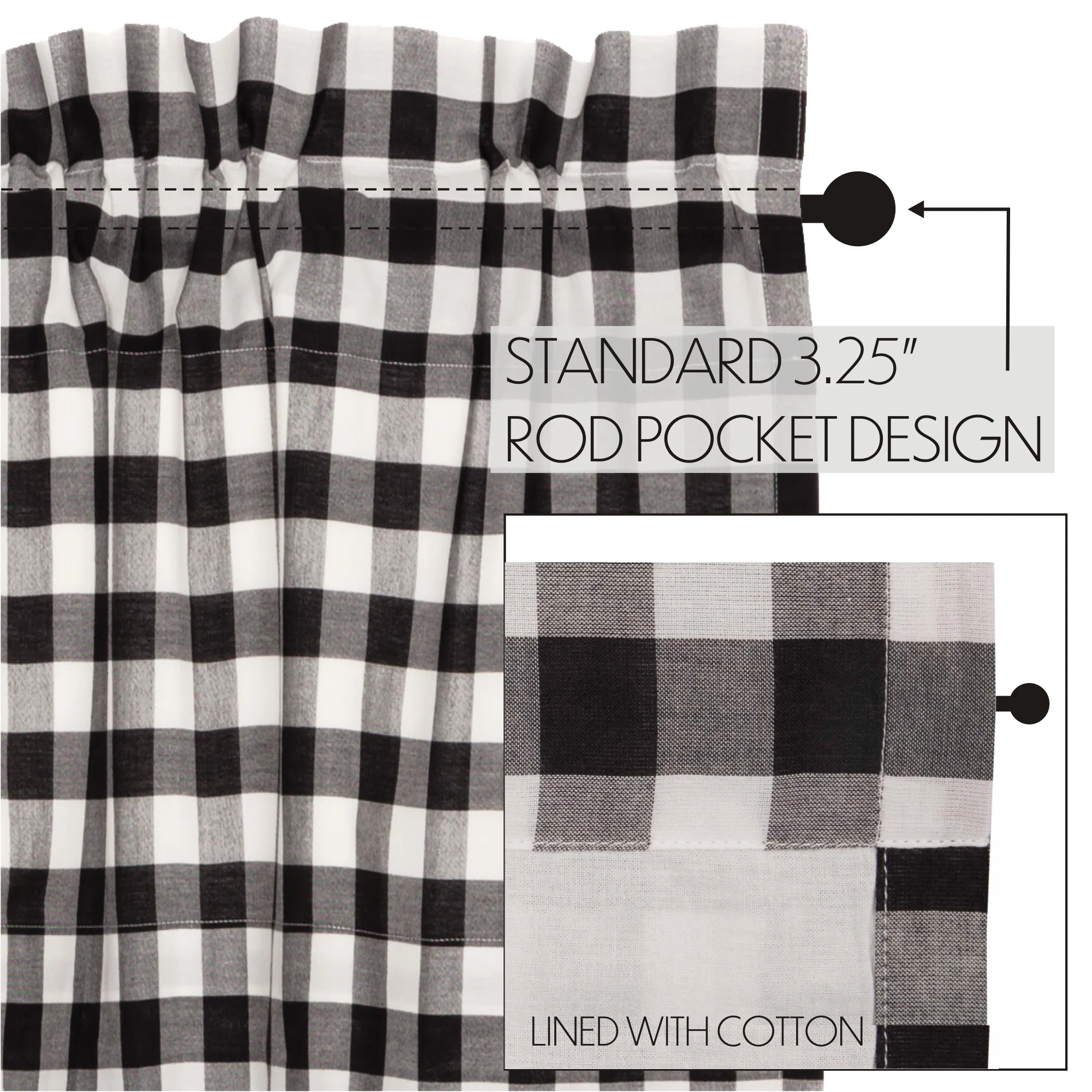 Annie Buffalo Black Check Prairie Long Panel Set of 2 84x36 | Farmhouse Buffalo Check Curtains - Designers Cove