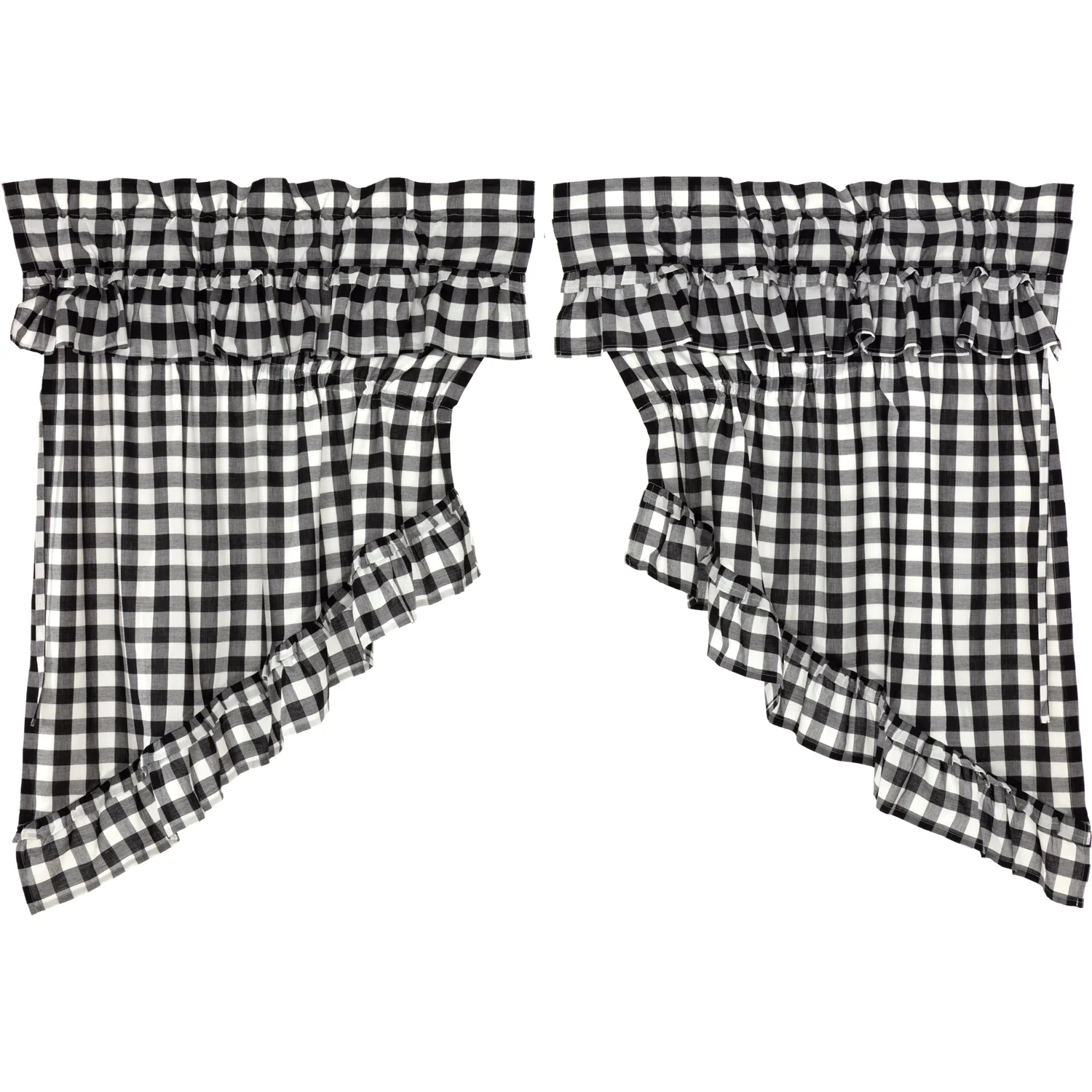 Annie Buffalo Black Check Ruffled Prairie Swag Set of 2 36x36x18 - Designers Cove