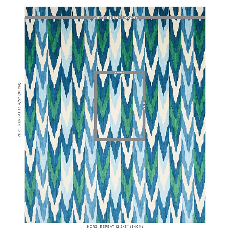 Kashgar Velvet Ikat - Peacock & Emerald - Schumacher 176104 Fabric - Designers Cove