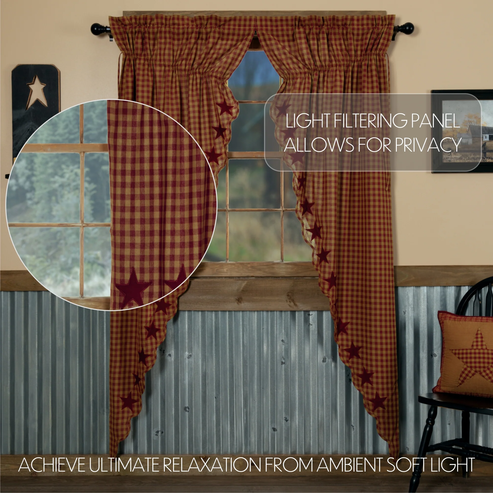 Burgundy Star Scalloped Prairie Long Panel Set of 2 84x36x18 - Designers Cove