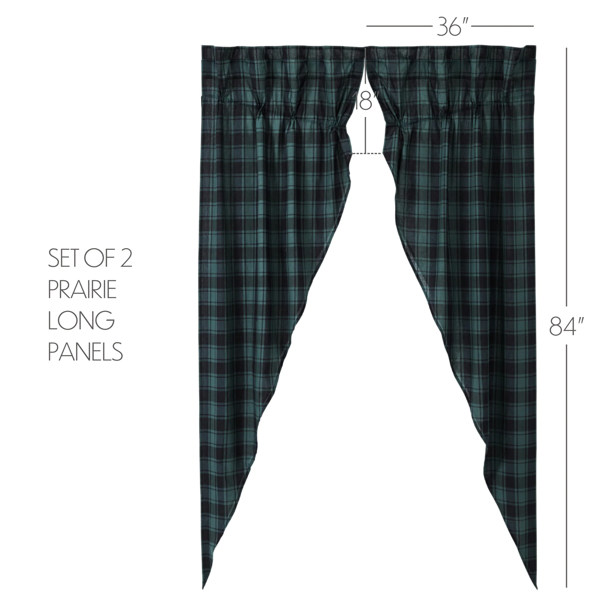 Pine Grove Prairie Long Panel Set of 2 – Green Plaid Curtains - Designers Cove
