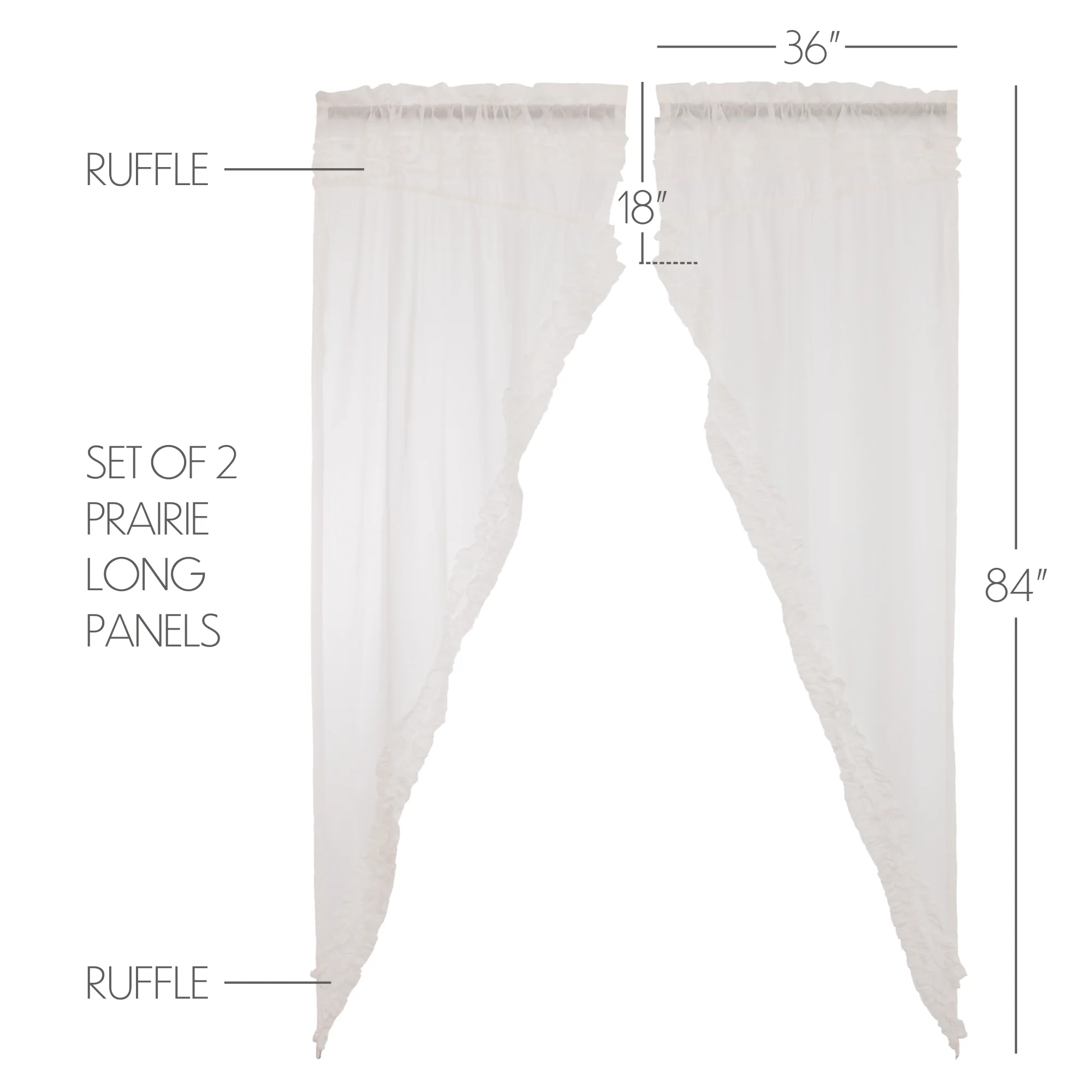 White Ruffled Sheer Prairie Curtain Panels | Farmhouse Cottage Window Decor - Designers Cove
