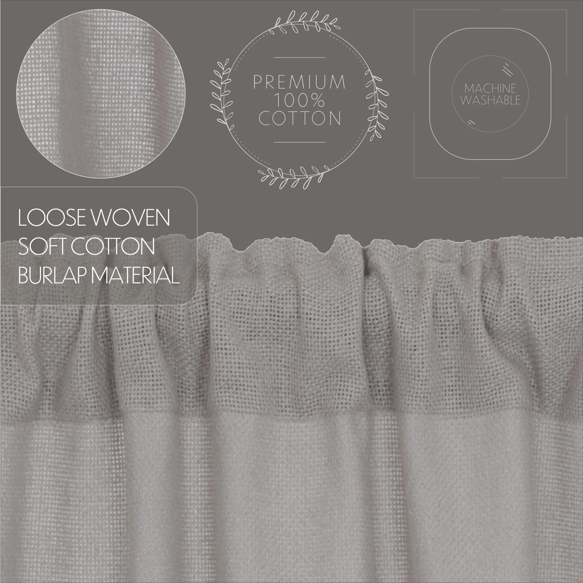 Burlap Dove Grey Prairie Long Panel Set of 2 84x36x18 - Designers Cove