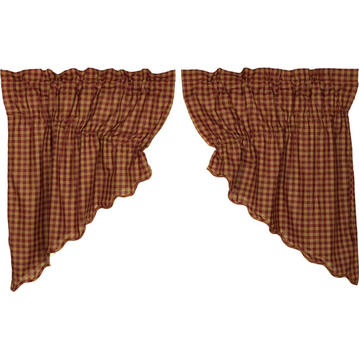 Burgundy Check Scalloped Prairie Swag Set of 2 36x36x18 - Designers Cove