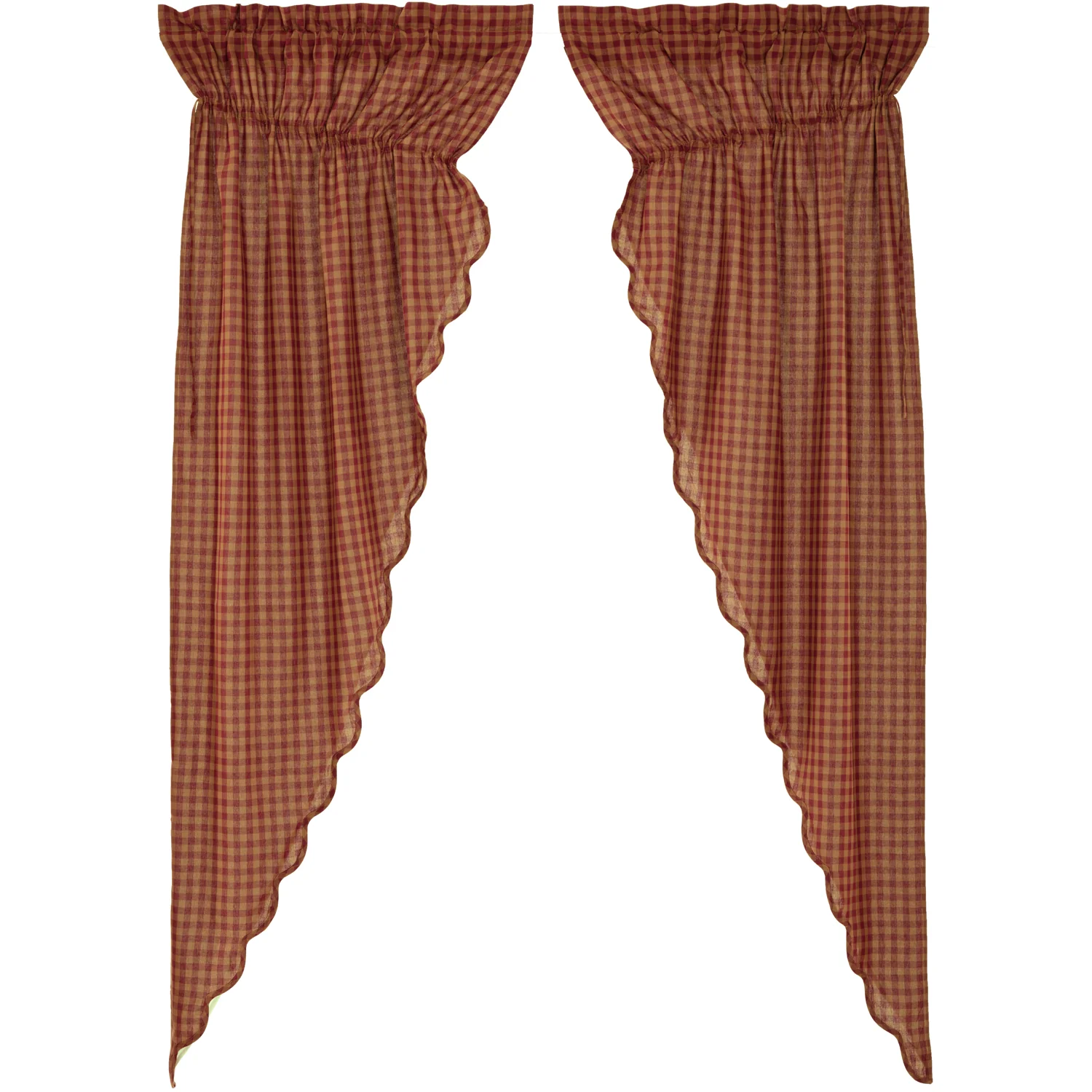 Burgundy Check Scalloped Prairie Long Panel Set of 2 84x36x18 - Designers Cove
