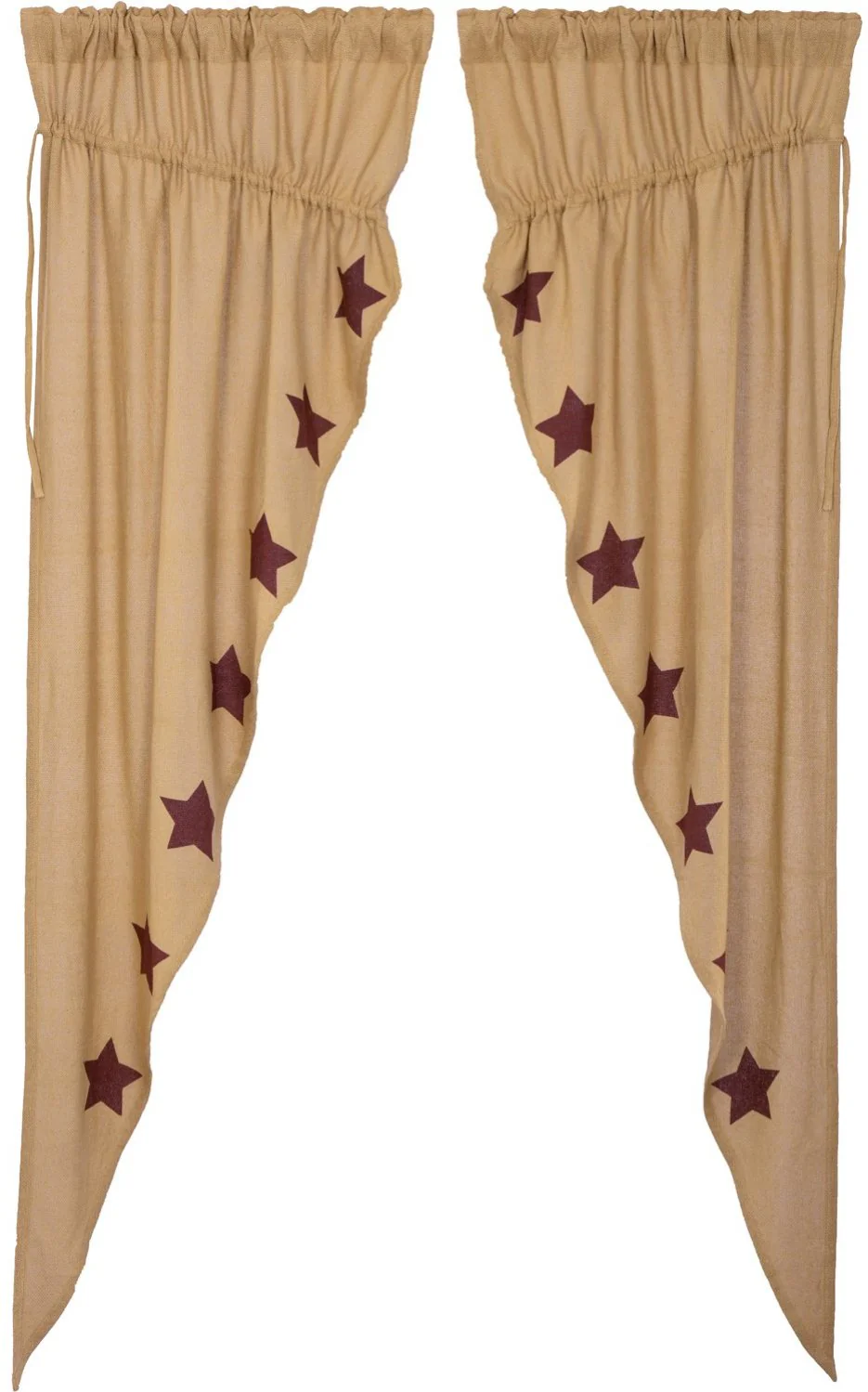 Burlap with Burgundy Stencil Stars Prairie Long Panel Set of 2 84x36x18 - Designers Cove